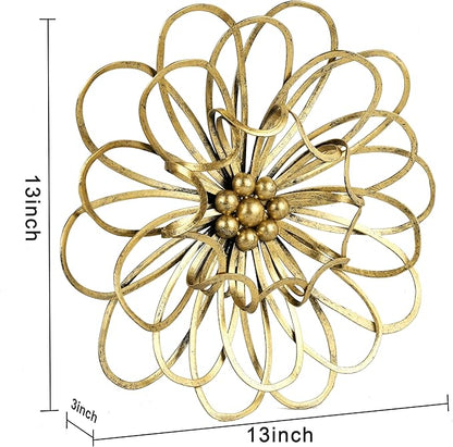 Remenna Metal Flowers Wall Decor, Metal Rustic Wall Art Decoration Farmhouse Wall Decorations Multiple Floral Hanging Decor for Bathroom Living Room Home Office Garden Kitchen 13inch (Rustic Gold)