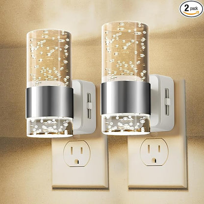 L LOHAS LED Night Light,Dimmable Night Lights Plug into Wall, 2 Pack Acrylic Nightlights with 0-100 LM Adjustable Brightness, 3000K Plug in Night Light with Dusk to Dawn Sensor, for Bathroom Hallway