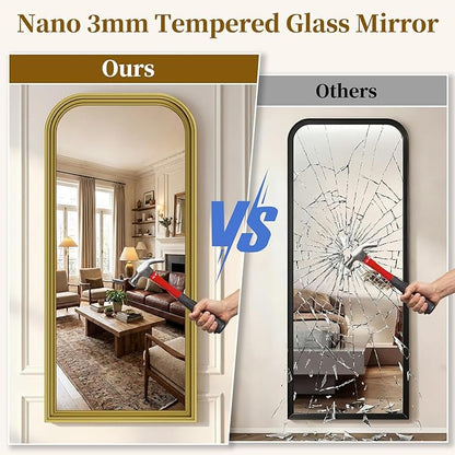 Full Length Mirror with Stand, 71"x32" Full Body Mirror, Floor Length Mirrors Wall Mounted with Rounded Top, Large Standing Mirrors, PU Frame, for Bedroom Living Room Cloakroom, Antique Gold