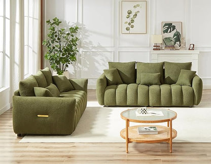 Antetek Teddy Sofa Set for Living Room, 2 Pieces Modern Deep Seat Oversized 3-Seater Cloud Boucle Couch for Bedroom, Office, Apartment, Furniture Set, 78-inch, Green (2 Pieces)