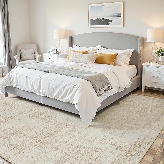 5x7 Area Rugs for Living Room Washable Rug: Anti-Skid Abstract Modern Living Room Rug Soft Thin Carpets Indoor Floor Non-Shedding Carpet for Bedroom Dining Farmhouse Nursery Beige White