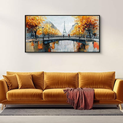 KLAKLA Black and White Canvas Wall Art for Living Room Bedroom Bathroom Orange Paris Theme Room Decor Oil Painting Print Tower Eiffel Painting for Wall Decor 20x40 Inches