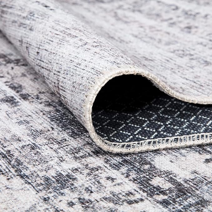 Bloom Rugs Washable Non-Slip 8' x 10' Rug - Gray/Charcoal/Blue Modern Abstract Area Rug for Living Room, Bedroom, Dining Room, and Kitchen - Exact Size: 8' x 10'
