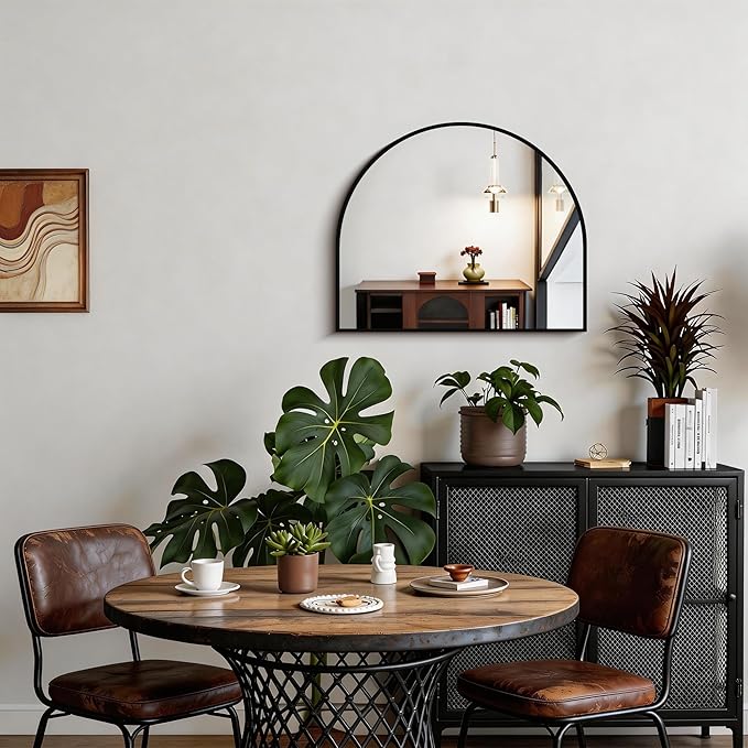 CIRCUMI Arched Wall Mirror, 24"x20" Black Arched Mirror with Tempered Glass, Metal Frame, Large Size for Entryway Table, Mantel,Living Room,Over Sink,Arch Mirror for Decor,Shatterproof&Crystal-Clear
