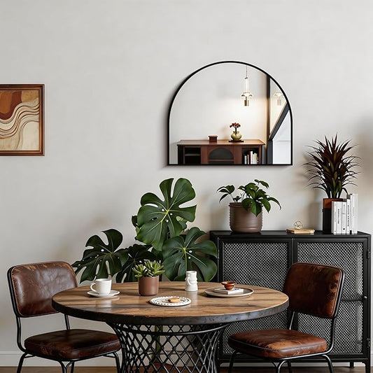 CIRCUMI Arched Wall Mirror, 24"x20" Black Arched Mirror with Tempered Glass, Metal Frame, Large Size for Entryway Table, Mantel,Living Room,Over Sink,Arch Mirror for Decor,Shatterproof&Crystal-Clear