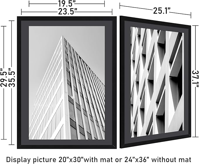 ELSKER&HOME 24x36 Poster Frame 3 Pack, Black Frame Display 20x30 Photo with Mat or 24x36 Picture Frames without Mat, Horizontal and Vertical Wall Mounting