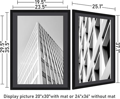 ELSKER&HOME 24x36 Poster Frame 3 Pack, Black Frame Display 20x30 Photo with Mat or 24x36 Picture Frames without Mat, Horizontal and Vertical Wall Mounting