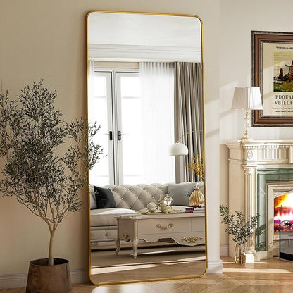 BEAUTYPEAK Gold Full Length Mirror, 76"x34" Rounded Corner Floor Mirror Standing Hanging or Leaning Against Wall, Suitable for Bedroom or Dressing Room
