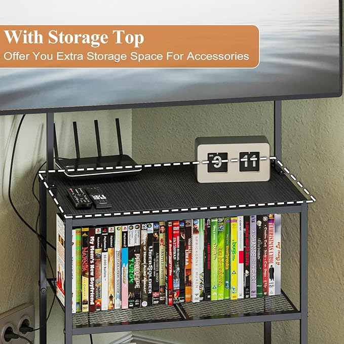 23 Inch to 50 Inch Floor Small Corner TV Stand with Storage Shelves for Living Room Bedroom, Universal Floor Television Stands with Mount, Farmhouse Black TV Table Desk Shelf for Small Spaces