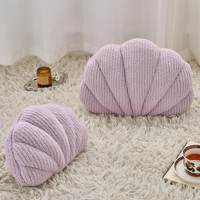 Shell Pillow, Soft Decorative Pillows for Bed Couch, Seashell Plush Throw Pillow Aesthetic Home Decor Cushion for Bedroom Living Room (Lavender Purple, 14 X 11 Inches)
