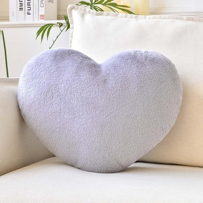 XVTRU Grey Heart Pillows, Cute Heart Decorative Pillow, Heart Shaped Throw Pillows for Bed, Faux Rabbit Fur Plush Hoom Decor Pillow Cushion for Chair Sofa Living Room (Large-19.6"x15.7")