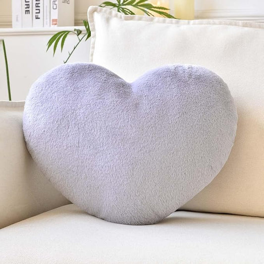 XVTRU Grey Heart Pillows, Cute Heart Decorative Pillow, Heart Shaped Throw Pillows for Bed, Faux Rabbit Fur Plush Hoom Decor Pillow Cushion for Chair Sofa Living Room (Large-19.6"x15.7")
