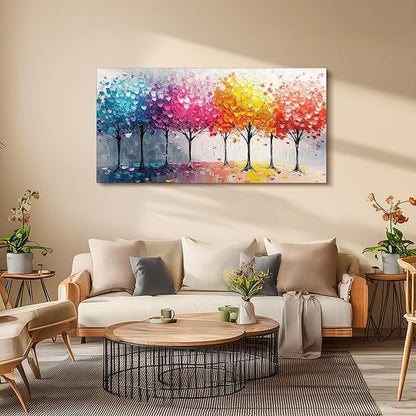 crmotu Colorful Forest Large Wall Art, Trees Nature-Inspired Abstract Art Prints, Contemporary Art Landscape Canvas Pictures, Bright Paintings Wall Decor Living Room Bedroom Home Office 29x57 Inch