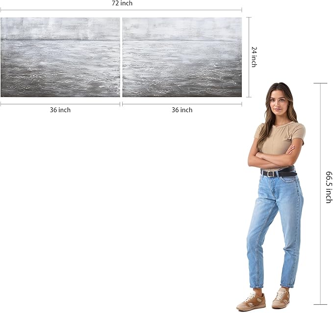 Empire Art Direct Abstract Wall Art Textured Hand Painted Canvas by Martin Edwards, Diptych, 24" x 36" each, Silver Light