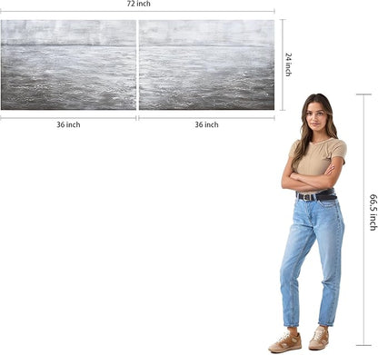 Empire Art Direct Abstract Wall Art Textured Hand Painted Canvas by Martin Edwards, Diptych, 24" x 36" each, Silver Light