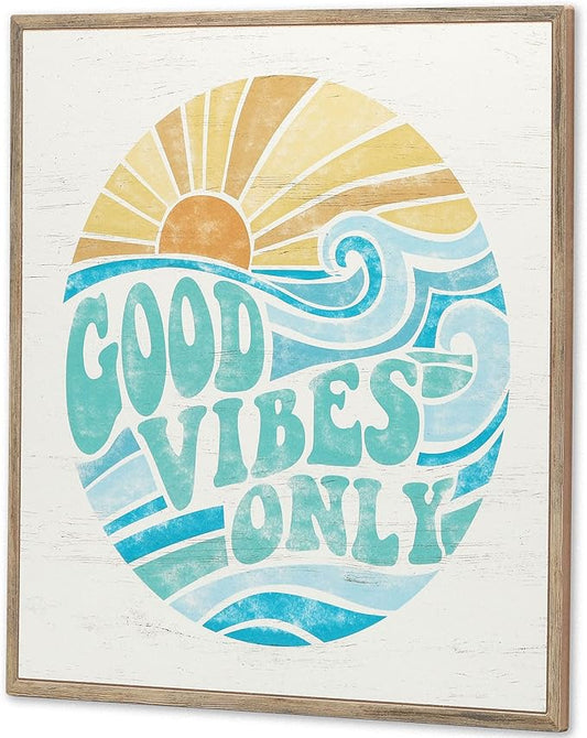 Open Road Brands Good Vibes Only Wall Art - Retro Beachy Wood Wall Decor for Living Room, Sunroom or Bathroom