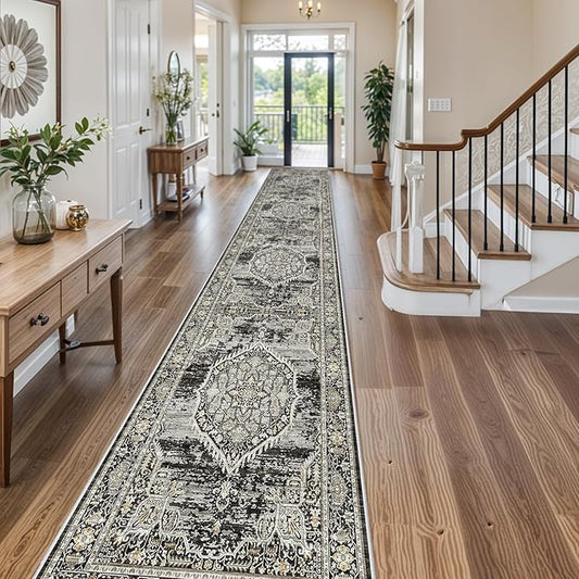 Washable Hallway Runner Rugs 3x16: Soft Ultra Thin Low Pile Carpet Machine Washable Indoor Lightweight Rug Runner Anti Slip Backing Rugs for Living Room Bedroom Kitchen 3'x16' Black
