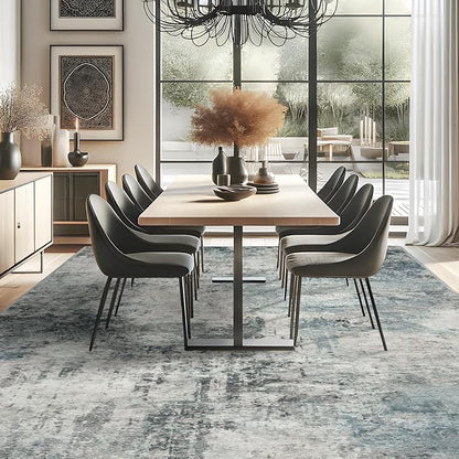 RUUGME Abstract 10X14 Washable Rug - Area Rugs for Living Room Large Indoor Ultra Thin mat for Bedroom Stain Resistant Non-Slip Backing Distressed Soft Room Farmhouse Floor Carpet 10X14 Blue