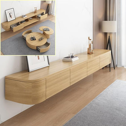 Floating TV Stand Large Floating TV Shelves Wall Mounted Multi Storage Compartment TV Media Console Floating TV Cabinet Bench Under TV Large Storage (Wood Colour, 86.6 * 7.9 * 9.4 in)