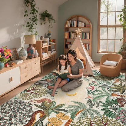 GarveeHome 6x9 Area Rug Jungle Beige Washable Rugs for Living Room Bedroom, Soft Low Pile Non Slip Accent Floor Mat Animal Print Tiger Throw Rug Indoor Carpet Dining Room Playroom
