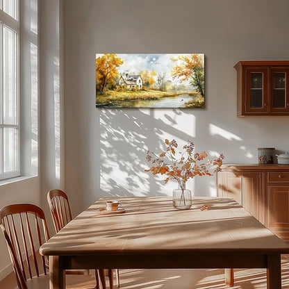 SERIMINO Rustic Landscape Large Wall Art, Forest Lake Cottage Painting Art Prints, Countryside Autumn Scenery Home Decor Artwork, Nature Canvas Wall Pictures for Living Room Bedroom Farmhouse 20"X40"