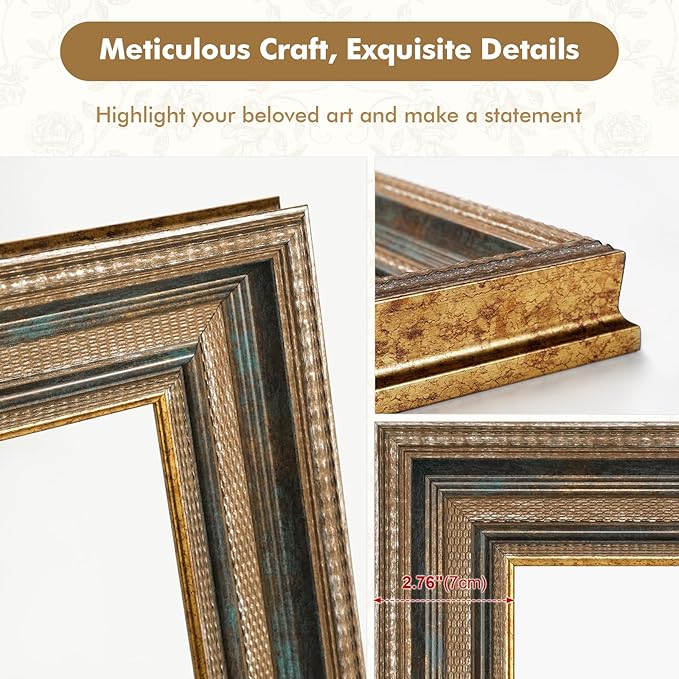 Vintage Canvas Frame for 5x7 Art Prints Oil Paintings, 2.4" Extra Wide Ornate Open Back Wall Picture Frames for Landscape Family Animal Memorial Portraits, No Cover & Back (Rustic Blue)