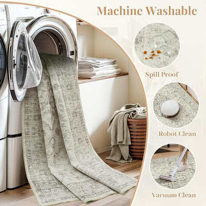 LIVEBOX Washable 2x6 Runner Rug for Bathroom, Non Slip Kitchen Mats for Floor Entryway, Boho Indoor Front Door Mat Low-Pile Runners for Hallways, Farmhouse Rugs for Bath Laundry, Taupe