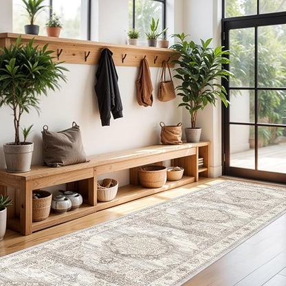 Washable Hallway Runner Rugs 3x12: Soft Ultra Thin Low Pile Carpet Machine Washable Indoor Lightweight Rug Runner Anti Slip Backing Rugs for Living Room Bedroom Kitchen 3'x12' Beige