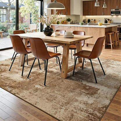 8x10 Ft Large Area Rugs for Living Room, Soft Non-Slip Washable Rugs Modern Abstract Pattern Carpet for Bedroom Indoor Floor Nursery Home Decor (Brown)