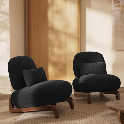 Morden Fort 3 Piece Cloud Couch Set, Modern Sherpa Boucle Sofa Set with Wood Legs, Skin-Friendly Minimalist Upholstered Comfy Couch Sofas for Living Room, 3-Seater Sofa & 2 Chairs, Black