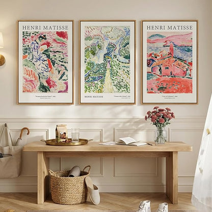 Framed Abstract Matisse Wall Art Set of 3, Vintage Colorful Landscape Canvas Prints Artwork for Walls, Classical Matisse Paintings Pictures for Living Room, Bedroom, Hallway and Office, Total Size 30x60