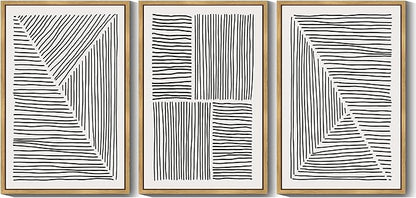 Drsoum Mid-Century Modern Framed Wall Art Large 24x36in Minimalist Abstract Boho Black Line Wall Decor Geometric Artwork Kitchen Dining Room Black Framed
