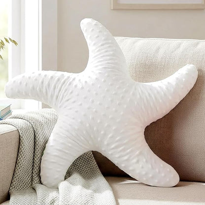 XIAIJIA Starfish Pillow Decorative Throw Pillow, 19.68x19.68 Inch Coastal Beach Pillow, Ocean Decor Beach Themed Room Accent Pillow for Couch Bed Bedroom（White）