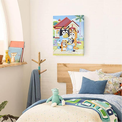 Bluey LED Wall Art for Kids,11.5 x 15.75 Inch Light-Up Canvas Décor with Hanging Hooks, Battery Operated Night Light for Toddlers & Children’s Bedrooms or Playrooms
