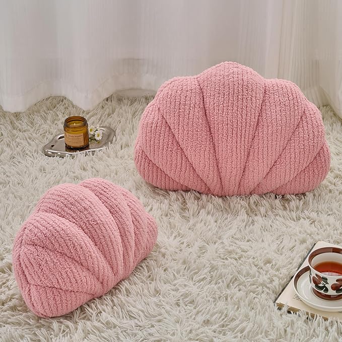Shell Pillow, Soft Decorative Pillows for Bed Couch, Seashell Plush Throw Pillow Aesthetic Home Decor Cushion for Bedroom Living Room (Grey Pink, 18 X 13 Inches)