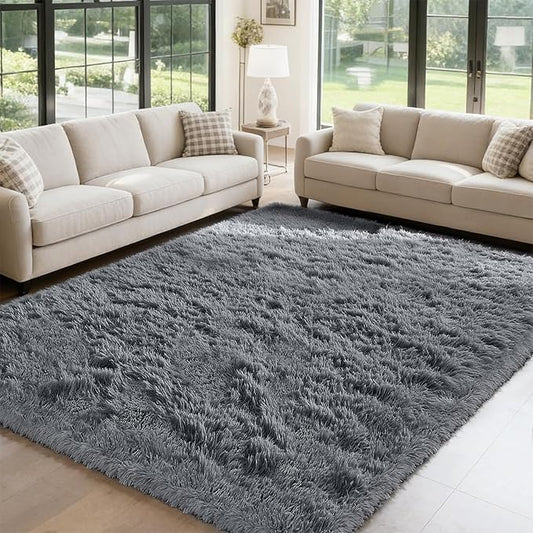 yongyangjuxin Fluffy Rug Shag Area Rug, Grey 6x9 Area Rugs for Living Room, Large Shag Area Rugs for Bedroom Kids Room Home Decor, Upgrade Anti-Skid Rectangular Fuzzy Rugs