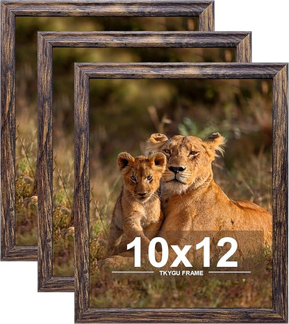 10x12 Picture Frame set of 3,Woode Frame Brown for Wall Hanging, Horizontally or Vertically, 10 x 12 Wall Gallery Poster Photo Frame best gift