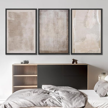 SIGNLEADER Framed Canvas Print Wall Art Set Soft Abstract Beige and Taupe Minimalist Texture Illustrations Boho Decorative for Living Room, Bedroom, Office - 16"x24"x3 BLACK