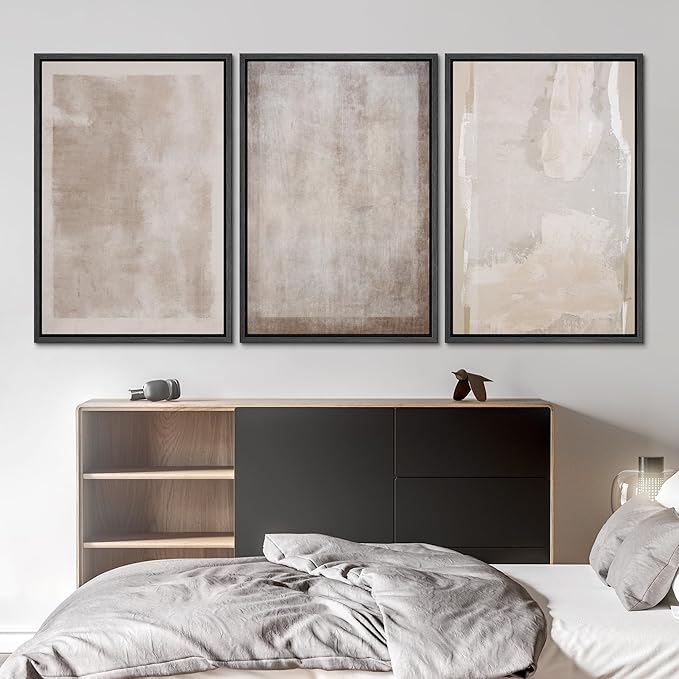 SIGNLEADER Framed Canvas Print Wall Art Set Soft Abstract Beige and Taupe Minimalist Texture Illustrations Boho Decorative for Living Room, Bedroom, Office - 24"x36"x3 BLACK