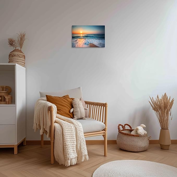 TutuBeer 1 Panel Beach Pictures Wall Art Blue Sea White Beach at Sunrise Pictures Print on Canvas Sea Wall Decor Seascape Paintings for Home Decor Stretched and Framed Easy to Hang 24x36 inch
