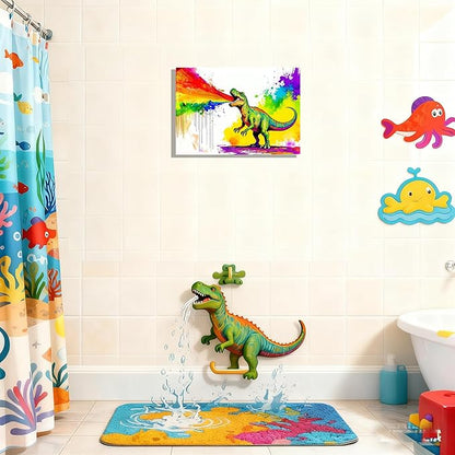 12x16 Graffiti T-Rex Dinosaur Spitting Rainbow Frie Wall Art Colorful Abstract Pop Canvas Prints Kids Room Decor Teen Boys Bedroom Rainbow Framed Wall Pictures Posters Funny Bathroom Animal Pictures