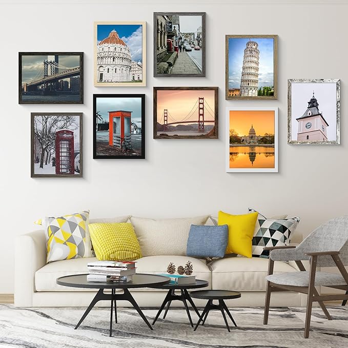 SESEAT 8x10 Picture Frame Set of 10, Display Pictures 5x7 with Mat or 8x10 Prints without Mat, Wall Mounting or Tabletop, Mix Multi Color