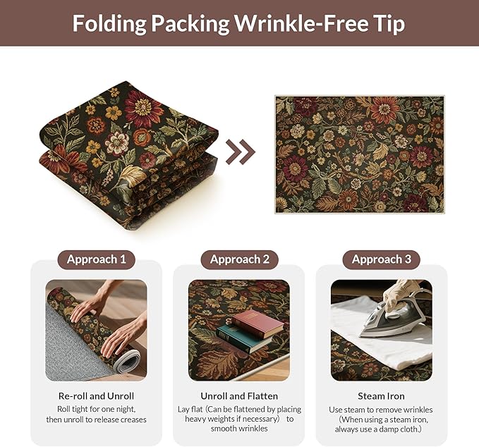 GENIMO 2X10 Washable Vintage Floral Print Runner Rug, Non-Slip Low Pile Stain Resistant Soft Chenille Carpet for Hallway Entryway Kitchen Corridor, Floral Brown