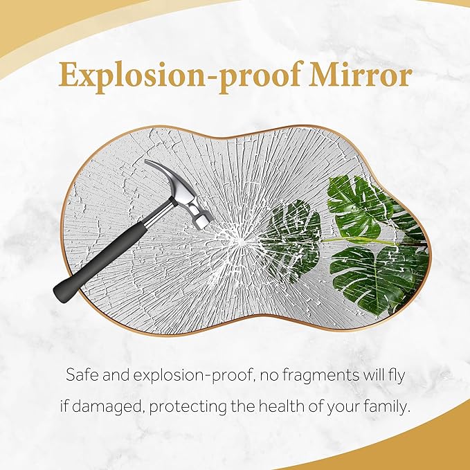 Dorlicecass Bathroom Mirror - Gold Irregular Wall Mirrors Decorative 26"x46" Asymmetrical Tempered Glass Aviation Aluminum Alloy Frame for Vanity, Bedroom, Living Room, Cloakroom, Entryway