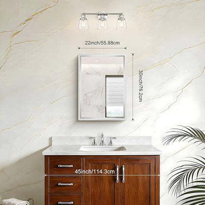 30x22 Silver Bathroom Mirror, Brushed Silver Rectangular Mirror for Wall, 0.6" Thickened Deep Frame Mirrors for Bathroom Sink, Shatterproof Tempered Glass, Antirust, Horizontally or Vertically