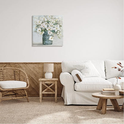 Stupell Industries 'White Geranium Bouquet Blossoming Flower Arrangement Vase', Canvas Art, 24 x 24 Inches, Easy to Hang and Sturdy, Made in USA, by Sally Swatland