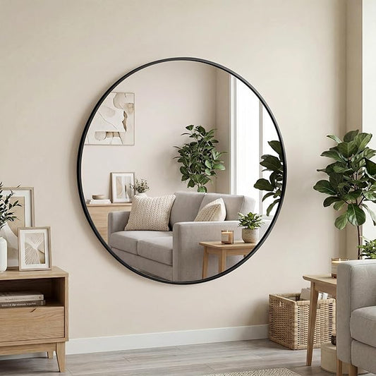 OLIXIS 30 Inch Black Round Bathroom Wall Mirror, Round Bathroom Mirrors for Over Sink, Circle Mirror with Tempered Glass for Home Decor, Entryway, Bedroom, Vanity, Shatterproof& Crystal-Clear