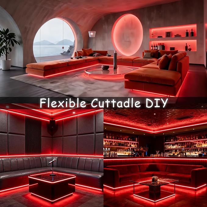 20 FT Red Led Lights Strip for Bedroom Home Party Office Rope Lights Tape Light Easy DIY Cuttable Strip Lights for Baby Room Bathroom Living Room Ceiling Wall Vanity Mirror