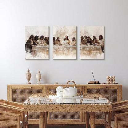 WENGTIAO 3Pcs Christian Wall Art Prints Jesus Last Supper Canvas Painting Poster Religious Scripture Pictures Bible Renaissance Easter Artwork For Dining Room Living Room Church 16x24 inch