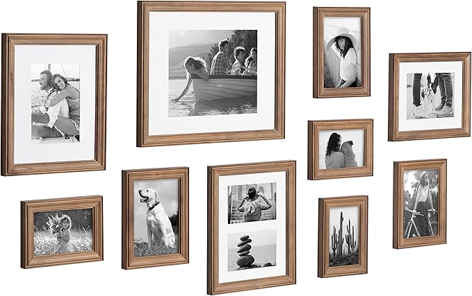 Kate and Laurel Bordeaux Gallery Wall Frame Kit, Set of 10 with Assorted Size Frames in Natural Rustic Finish